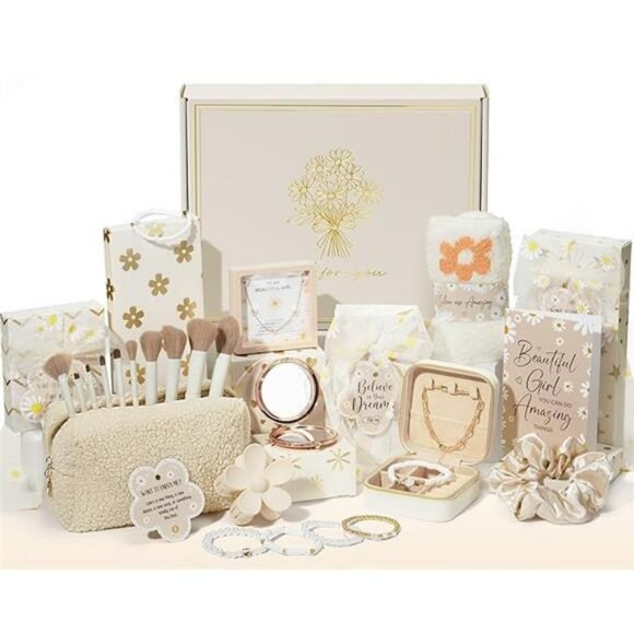 Teen Girl Gift Set Makeup Brushes Bag Jewelry Mirror Hair Clips Socks Box - Picture 8 of 8